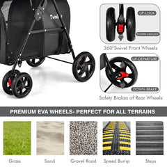 4-in-1 Double Pet Stroller with Detachable Carrier and Travel Carriage