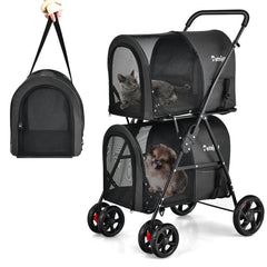 4-in-1 Double Pet Stroller with Detachable Carrier and Travel Carriage