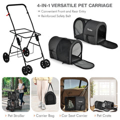 4-in-1 Double Pet Stroller with Detachable Carrier and Travel Carriage