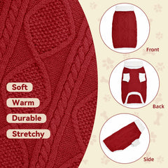 KCFESTIHUE Dog Sweater Argyle Cable Knit Turtleneck Red Size M