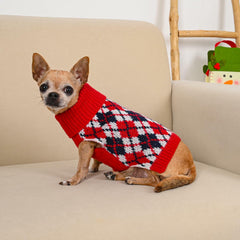 KCFESTIHUE Dog Sweater Plaid Knit Turtleneck Pullover Red Blue Size XS